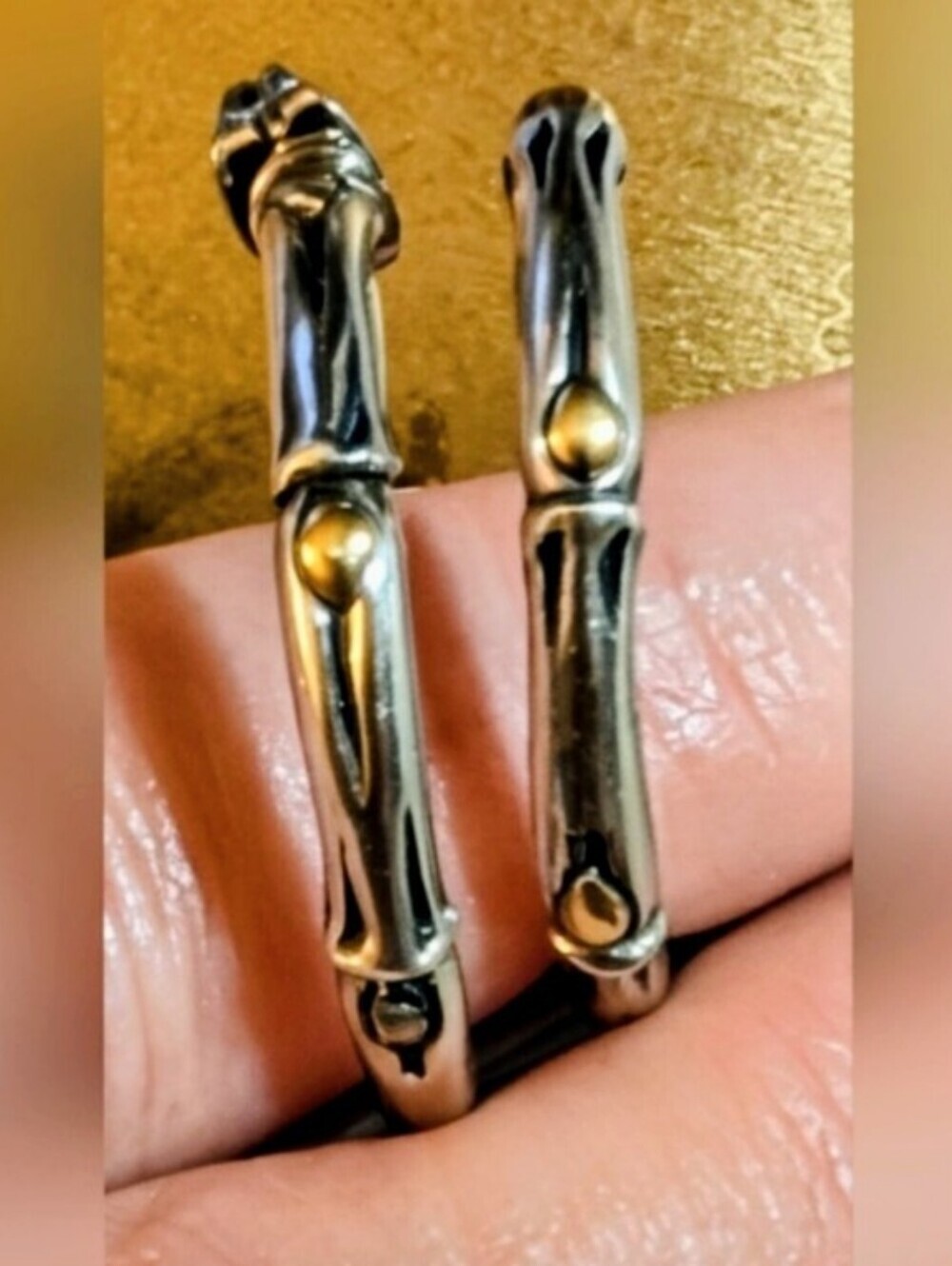 Robert Manse 18kt 925 Bamboo Hoop Earrings ~Retired